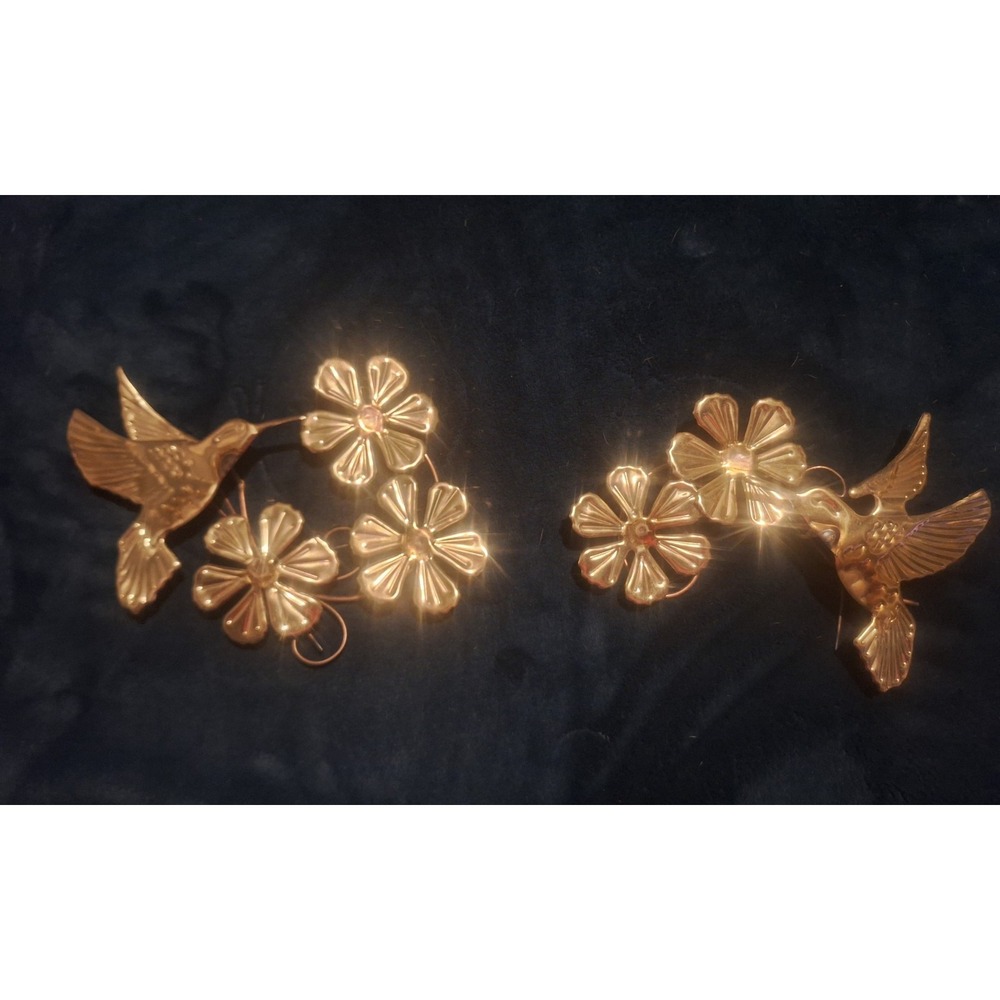 Vintage brass metal hummingbird flower wall hangings